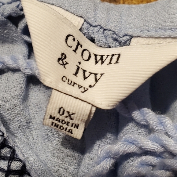 Soft Blue Top with Embroidered Detail Plus 0X - Picture 7 of 8